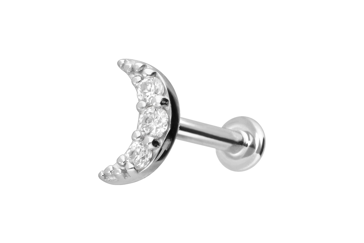 14 Karat Gold Labret Piercing mit Push Fit MOISSANIT-MOND